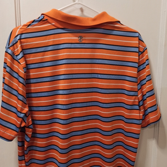 IZOD GOLF POLO SHIRT SS Mens L Athletic Orange Blue Striped Perform X Polyester - Picture 8 of 9